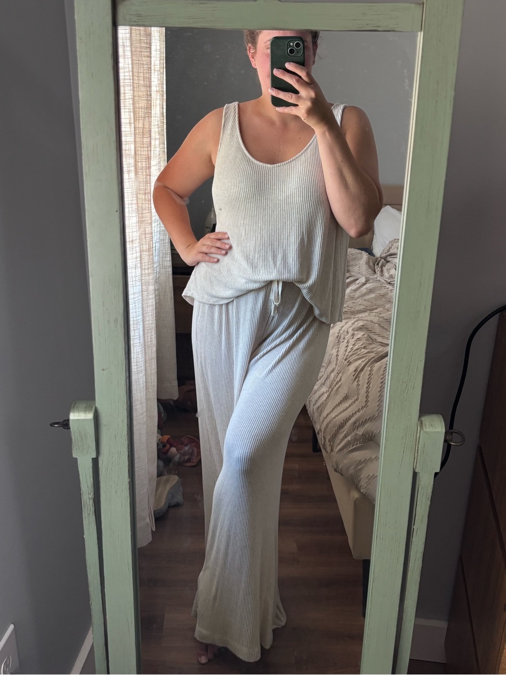 Auden Ribbed Tank & Wide-Leg Pajama Set in Beige